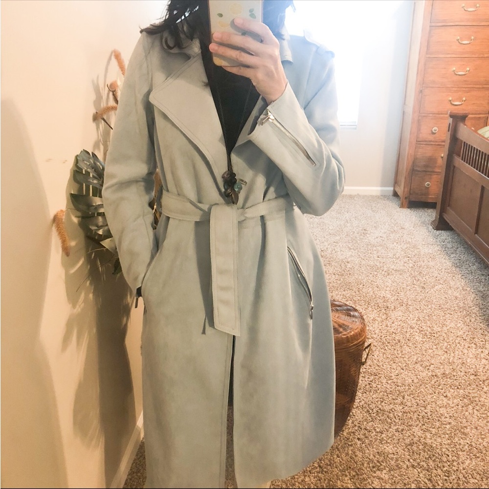 Trench Coat in Faux Leather, color Blue